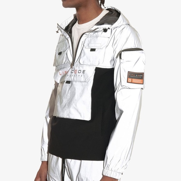 Life Code Jacket Utility Pullover Windbreaker - Silver (REFLECTIVE) - Picture 9 of 13